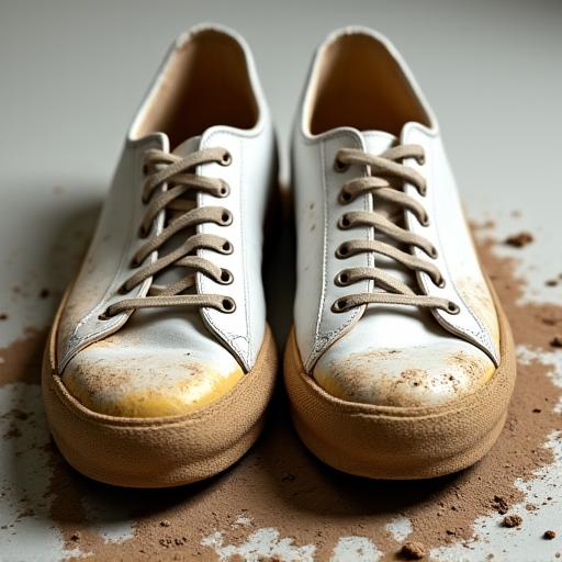 泥で汚れた白いスニーカー